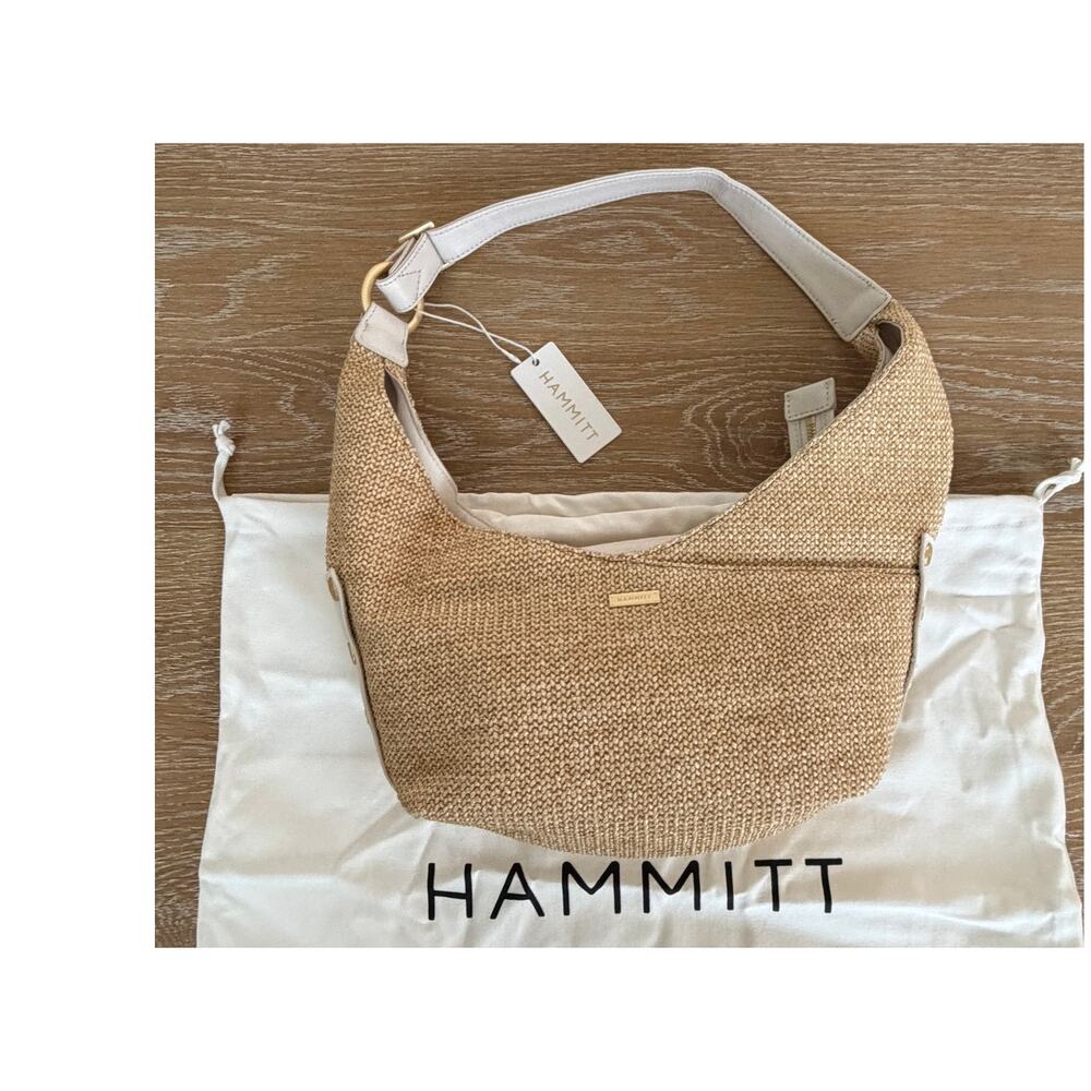 Hammitt NEW Tom Zip Medium Raffia Shoulder Bag in Calla Lily White